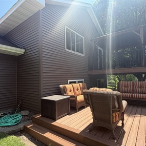 Custom backyard deck build completed for Cottage Grove homeowner