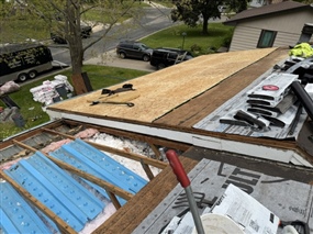 New plywood roof decking installed before shingle application